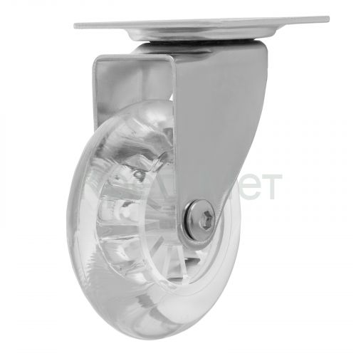 Колесо ПУ прозрачное поворотное d-75 мм, крепление платформенное Сибртех