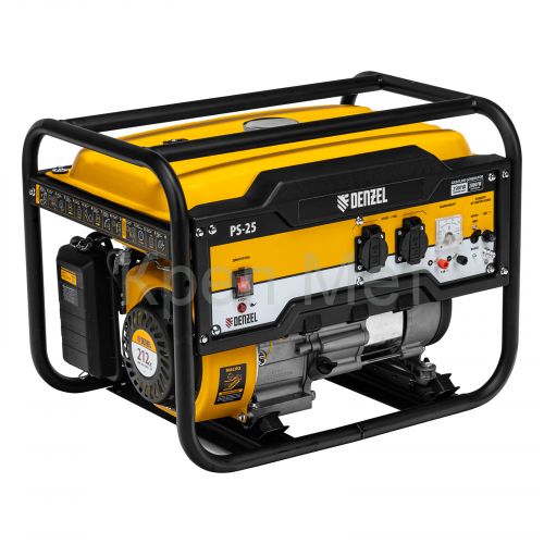 Генератор бензиновый PS 25, 2.5 кВт, 230 В, 15 л, ручной стартер Denzel