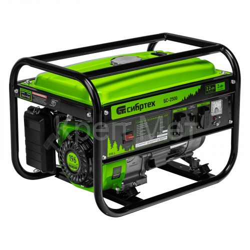 Генератор бензиновый БС-2500, 2.2 кВт, 230В, четырехтактный, 15 л, ручной стартер Сибртех