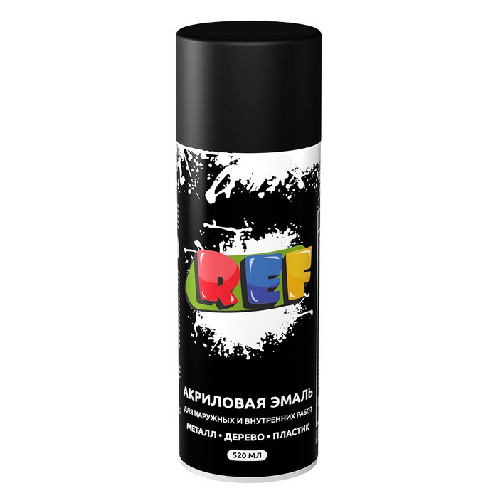 REF Алкидная эмаль универсальная, цвет черный матовый, аэрозоль, объем 520мл.