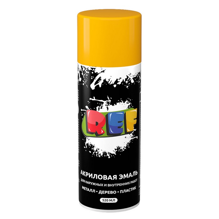 REF Алкидная эмаль универсальная, цвет жёлтый, аэрозоль, объем 520мл.