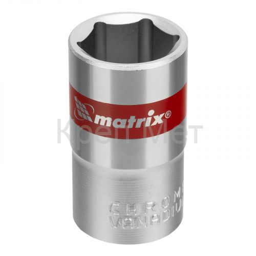 Головка торцевая, 16 мм, шестигранная, CrV, под квадрат 1/2, хромированная Matrix