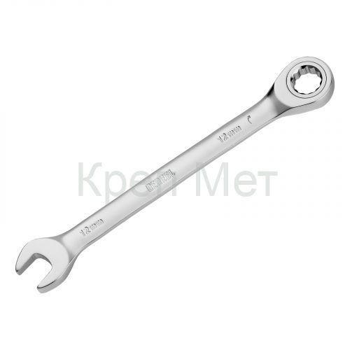 Ключ комбинированный трещоточный, 12 мм, CrV, матовый хром Denzel