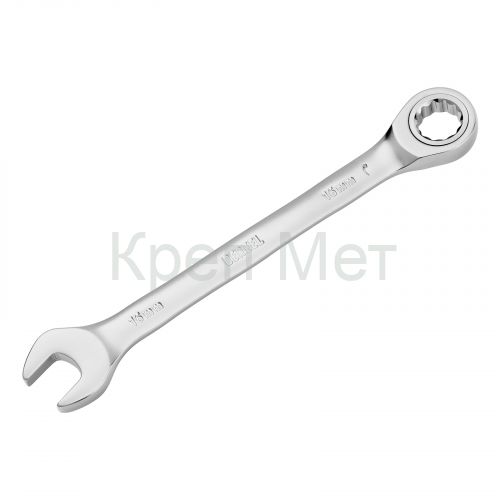 Ключ комбинированный трещоточный, 16 мм, CrV, матовый хром Denzel