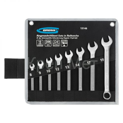 Набор ключей комбинированных 8-19 мм, 8 шт, CrV, холодный штамп Gross
