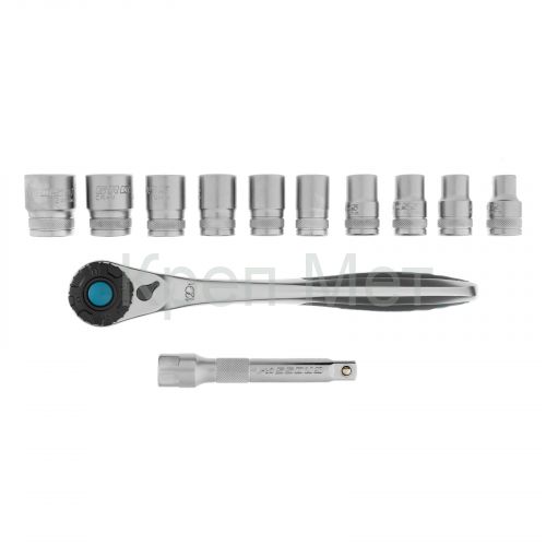 Набор торцевых головок, трещотка 120 зубьев, 1/2", CrV, 12 предметов Gross