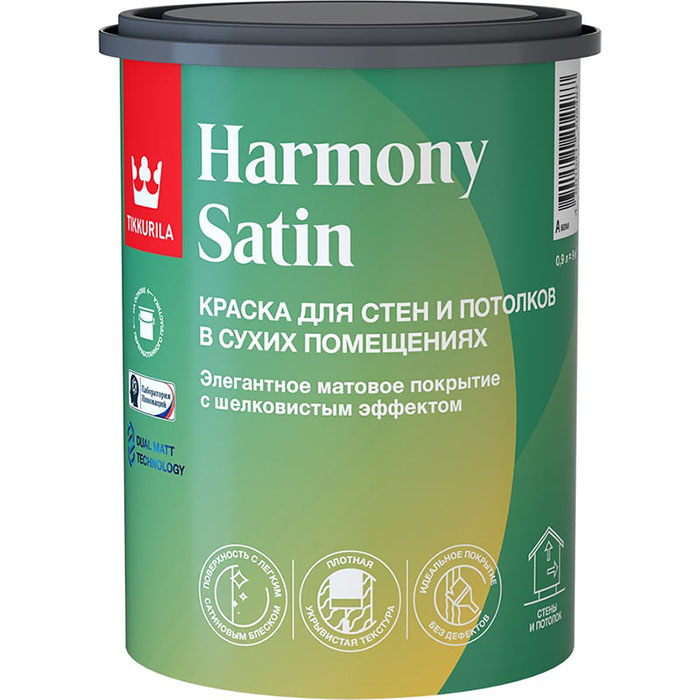 Tikkurila Harmony Satin (Joker) краска для стен и потолков акриловая 1 класс матовая база А 0.9л