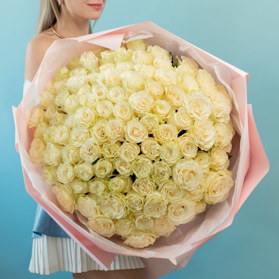 Белая роза 101 шт (60см)