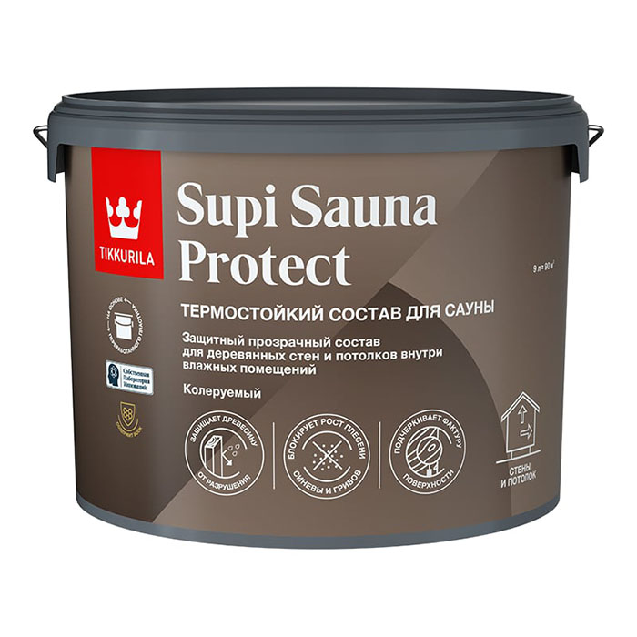 Tikkurila Supi Sauna Protect EP состав защитный для стен и потолков в бане и сауне п/мат 9л