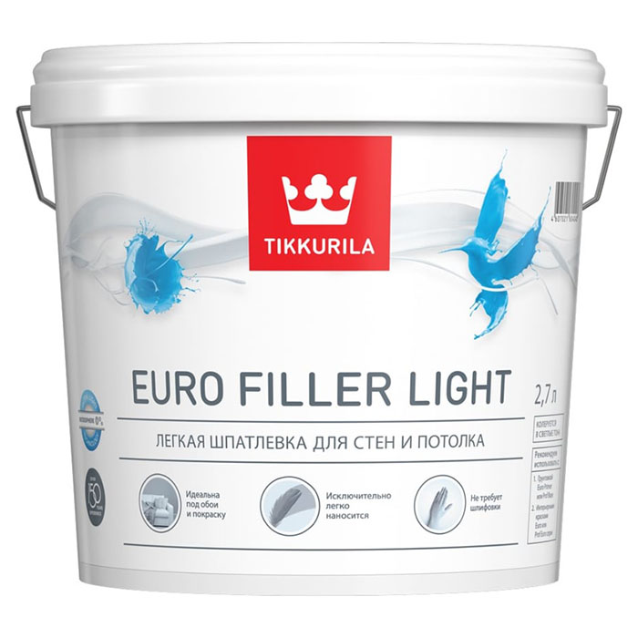 Tikkurila Euro Filler Light шпаклевка финишная легкая для стен и потолков 2.7л