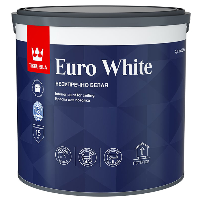 Tikkurila Euro White Безупречный потолок краска для потолка глубокоматовая белая 9л