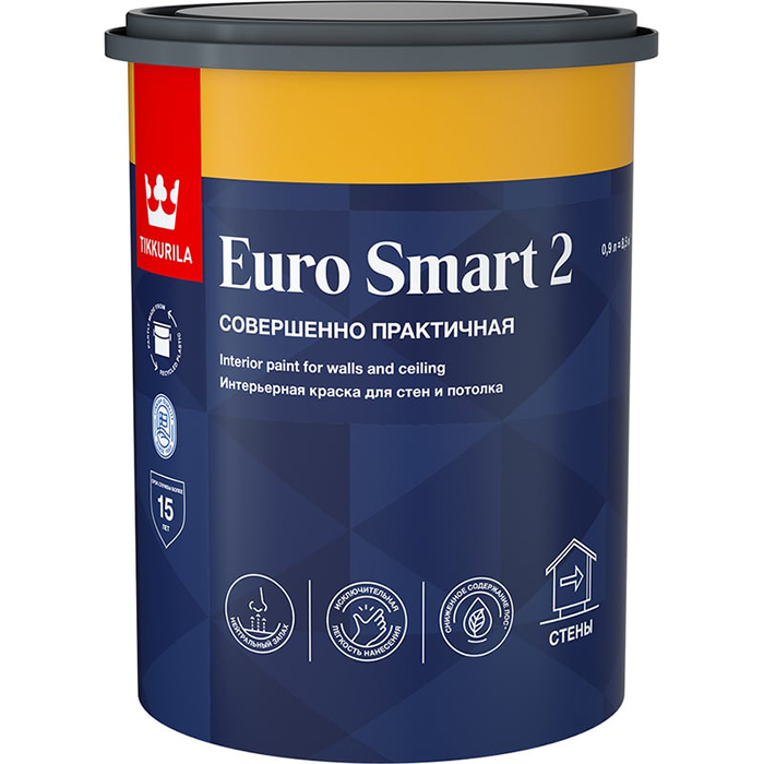 Tikkurila Euro Smart 2 краска интерьерная для стен и потолка 0.9л