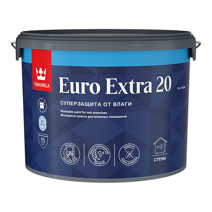 Tikkurila Euro Extra 20 краска моющаяся для влажных помещений база C 9л