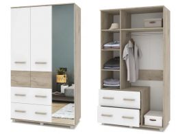 Виора В33 Шкаф 3-х дв.+2 ящ. с зерк. Серый дуб/Белый