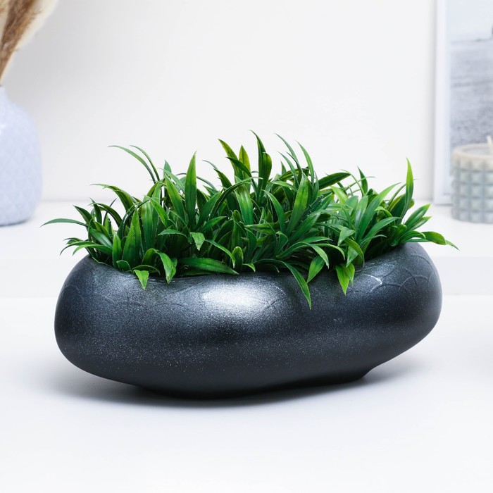 Горшок для кактусов и суккулентов «Бонсай», 2.3 л, 28?24 см, керамический, чёрный, серебристый