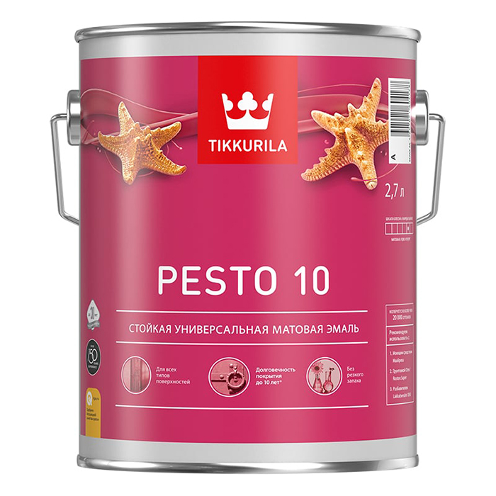 Tikkurila Pesto 10 эмаль стойкая алкидная универсальная матовая база C 2.7л