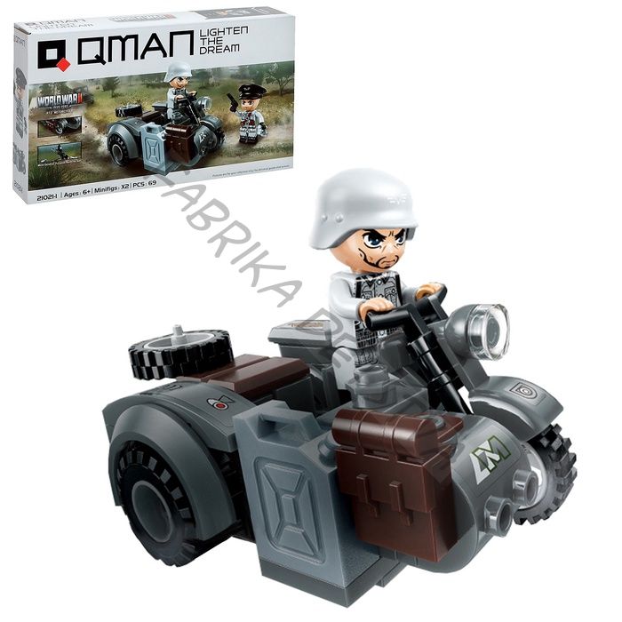 Конструктор блочный Вторая мировая война «Военный мотоцикл», 69 деталей