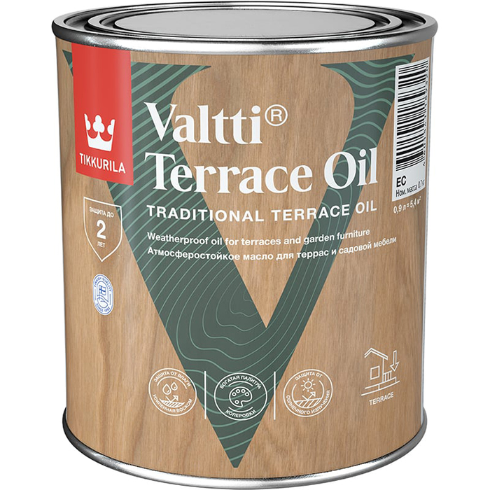 Tikkurila Valtti Terrace Oil масло для террас и садовой мебели бесцветный 0.9л