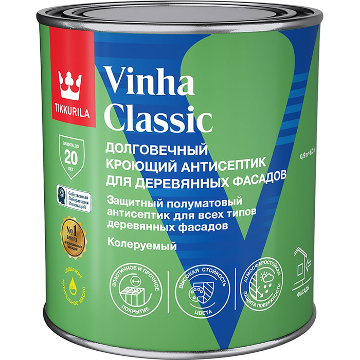 Tikkurila Vinha Classic антисептик кроющий водоразбавляемый полуматовый база A 0.9л