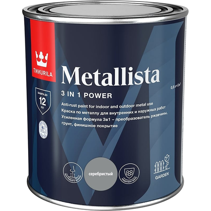 Tikkurila Metallista краска по ржавчине 3 в 1 глянцевая серебристый  0.8л