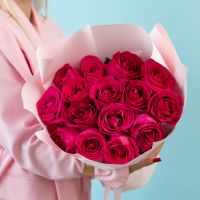 15 розовых роз в упаковке (60см)