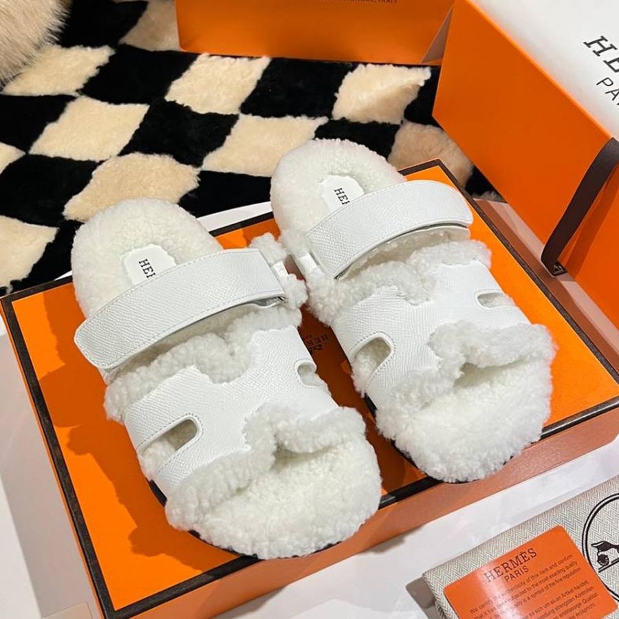 Босоножки меховые HERMES Premium