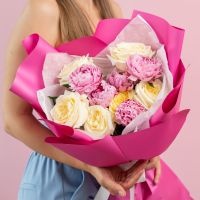 Сборный букет 6 Кендл+6 пионов