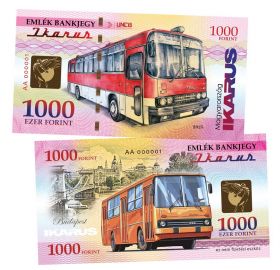 100 форинтов — Венгрия. Автобус Икарус (IKARUS) - Легендарный автопром. Памятная банкнота. UNC Oz Msh