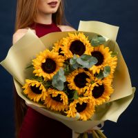 11 подсолнухов с эвкалиптом