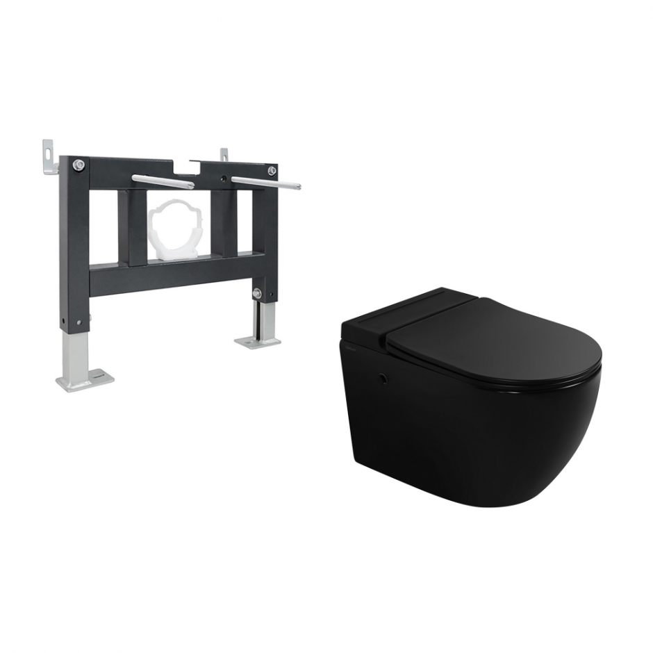 Изображение Комплект ABBER подвесной унитаз Bequem AC1108PMB белый с импульсным смывом с инсталляцией AC0101P