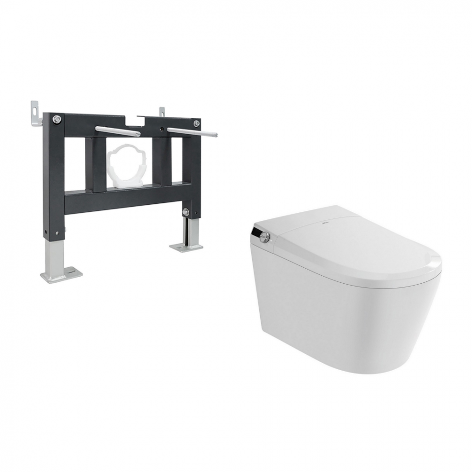 Изображение Комплект ABBER подвесной электронный унитаз-биде Bequem AC1119S белый с импульсным смывом с инсталляцией AC0101P