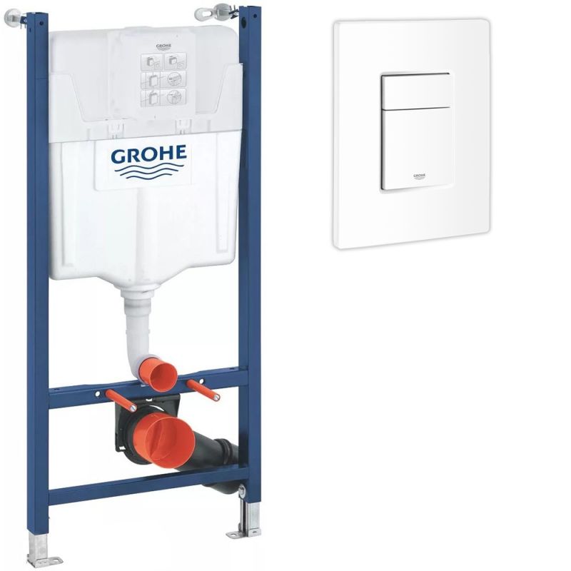 Система инсталляции для подвесного унитаза GROHE Solido с белой панелью смыва Even 38971000T+38966SH0T