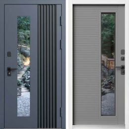 Входная дверь Termo-door Фортис - Серая, белый короб с терморазрывом и стеклопакетом