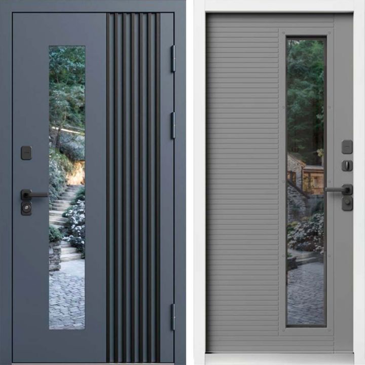 Входная дверь Termo-door Фортис - Серая, белый короб с терморазрывом и стеклопакетом
