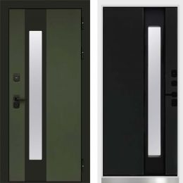 Входная дверь Termo-door Арктика Грин - Черный кварц с терморазрывом и стеклопакетом, белый короб