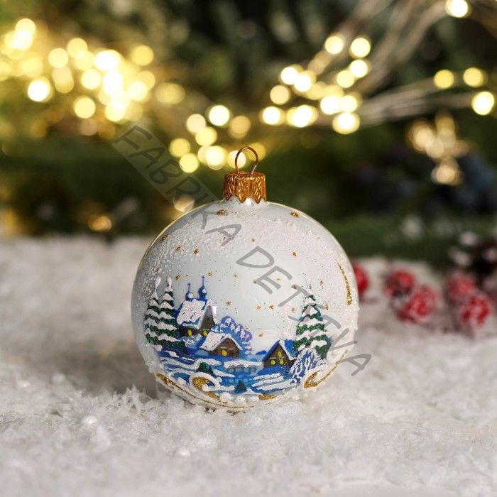 Ёлочный шар новогодний «Деревня» h=8 см