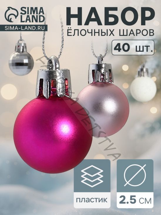 Ёлочные игрушки «Малышки в шарике», шары новогодние, d=2.5 см, набор 40 шт., белый/розовый