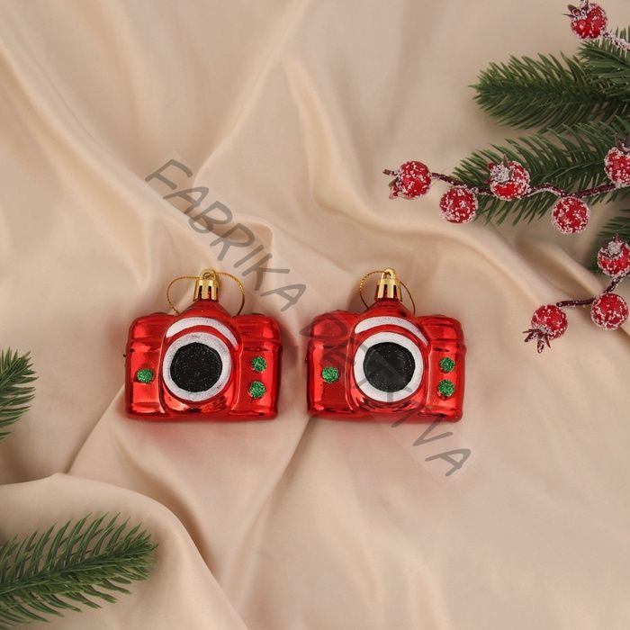 Ёлочные игрушки 2 шт. «Зимнее волшебство. Фотоаппарат» пластик, 6.5x6 см, красный