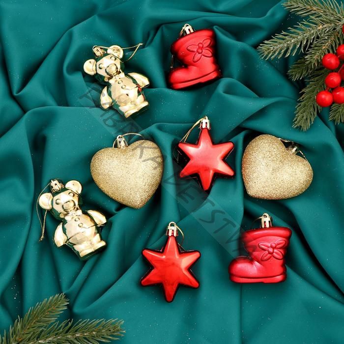 Ёлочные игрушки 8 шт. «Зимнее волшебство. Ассорти» пластик, золото/красный
