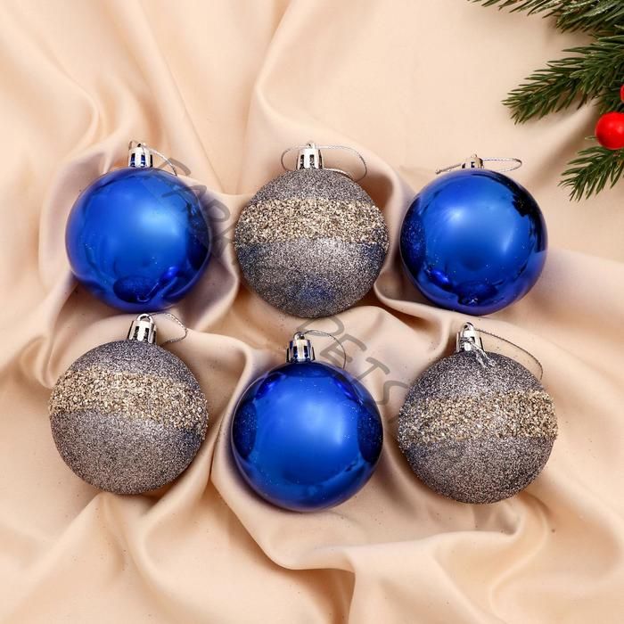 Ёлочные игрушки «Дорофея полосы блеск», шары новогодние, d=6 см, набор 6 шт., МИКС