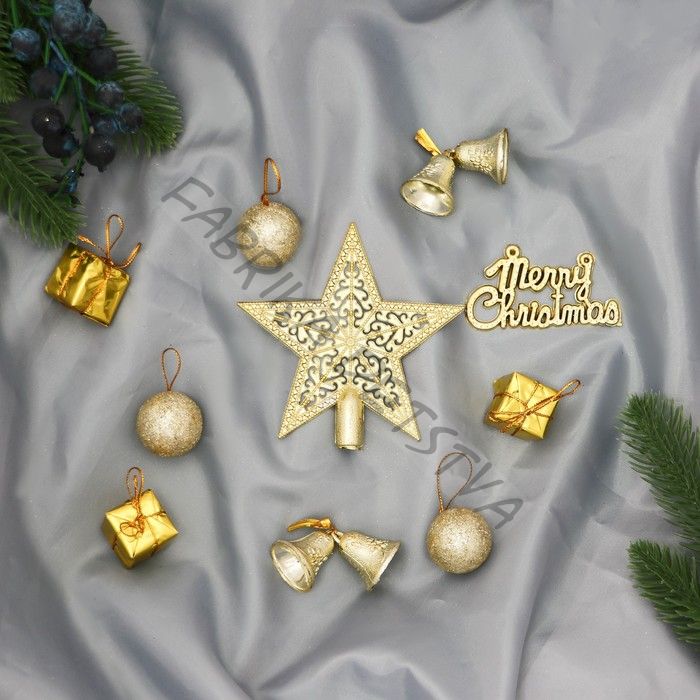 Ёлочные игрушки 10 шт. «Зимнее волшебство. Звёздный час» пластик, 3x10x15 см, золото