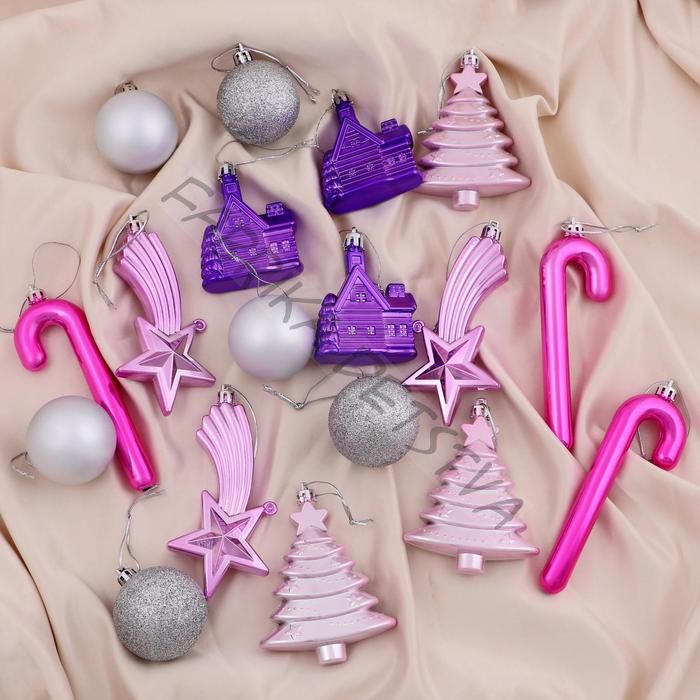 Ёлочные игрушки «Вечер чуда», шары новогодние, набор 18 шт., серебристый/сиреневый
