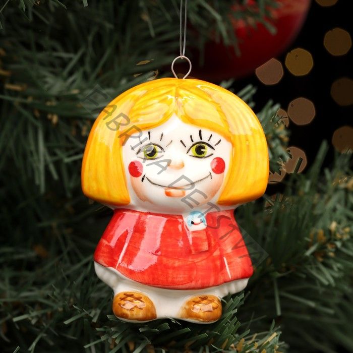 Ёлочная игрушка фарфор «Домовенок Петя», крепление петля, 9 см