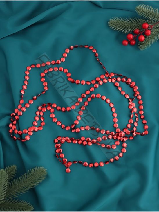 Бусы на ёлку «Грани», длина 2.7 м, d=10 мм, красные