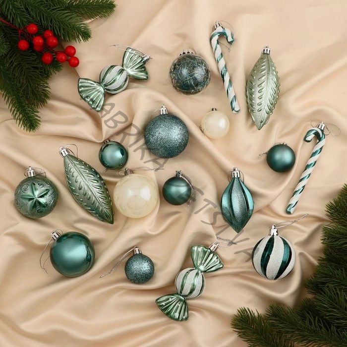 Ёлочные игрушки «Зимняя радость», новогодние, набор 40 шт., бело-зелёный