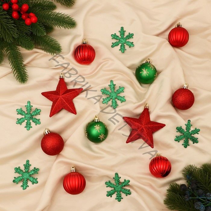 Ёлочные игрушки «Забава ассорти», новогодние, набор 46 шт., красный/зелёный