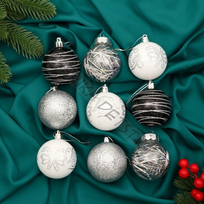 Ёлочные игрушки «Мелодия», шары новогодние, d=6 см, набор 9 шт., элит, серебро, МИКС