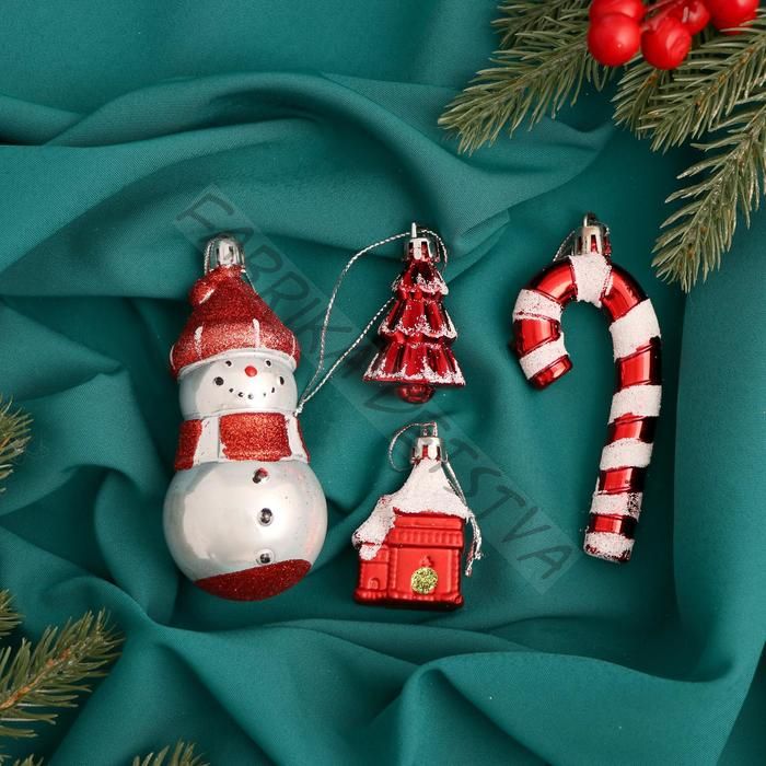 Ёлочные игрушки 4 шт. «Забавы снеговика», красный