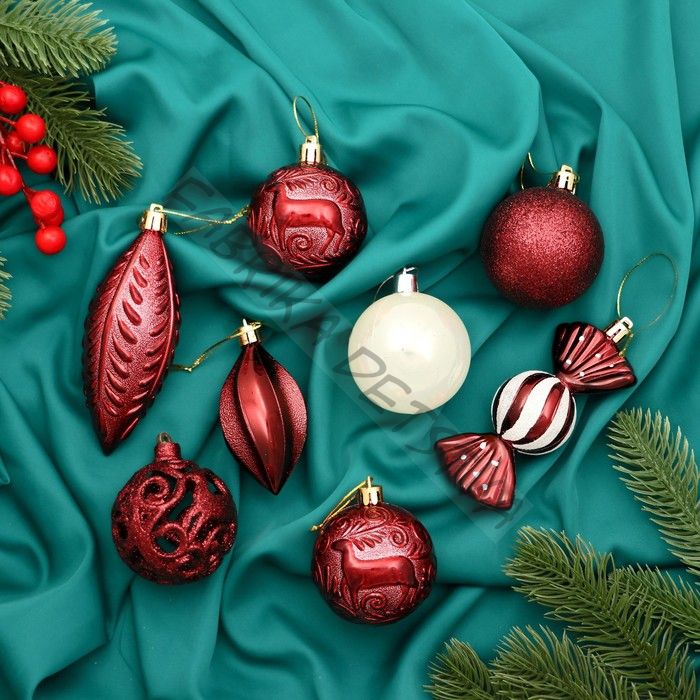 Ёлочные игрушки «Торжество», новогодние, набор 28 шт., белый/красный