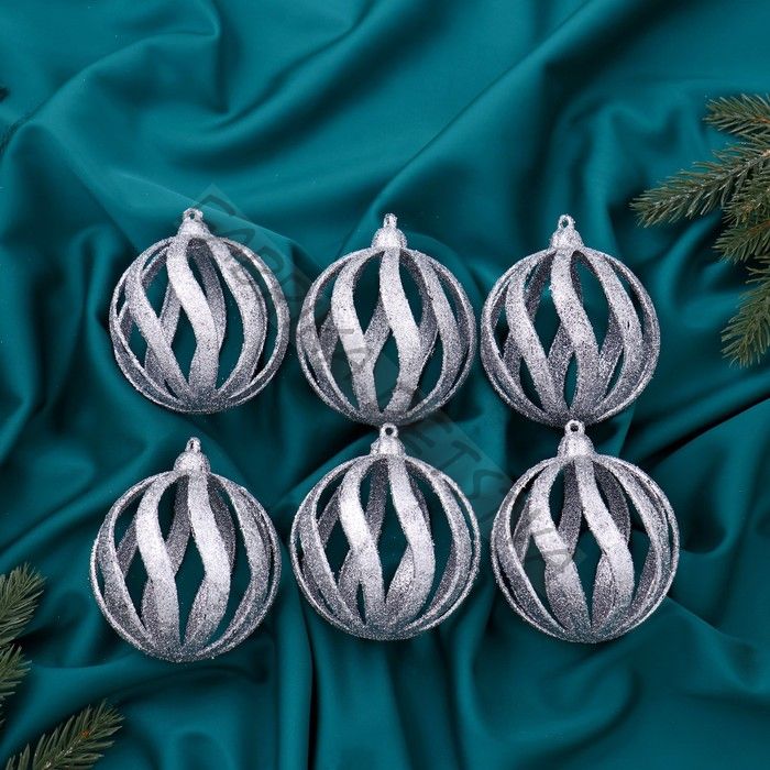 Ёлочные игрушки «Селин», шары новогодние, d=8 см, набор 6 шт., серебро